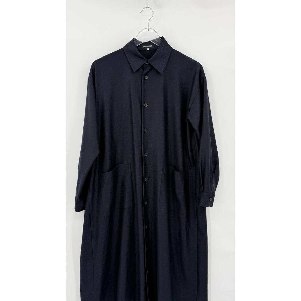 Eskandar Wool Silk Midi Shirtdress Button Up Lagenlook Minimal Size 0 (US 6-8) - Picture 2 of 10